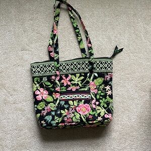 Vera Bradley Floral Botanical Tote Bag - Black and Pink